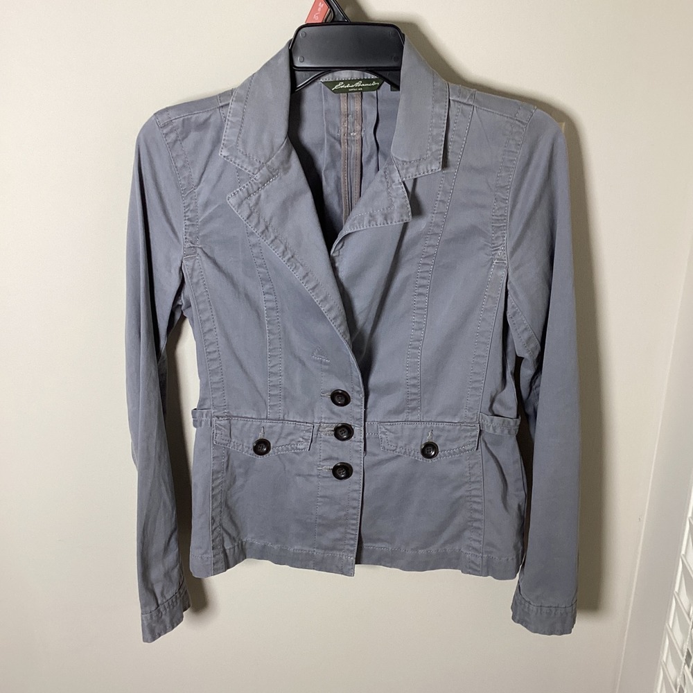 Eddie Bauer Cotton Twill Blazer Womens 2 Gray Utility Preppy Minimalist Classic